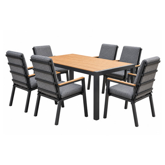 Monte Carlo six-seater outdoor patio dining suite with rectangular table and six armchairs