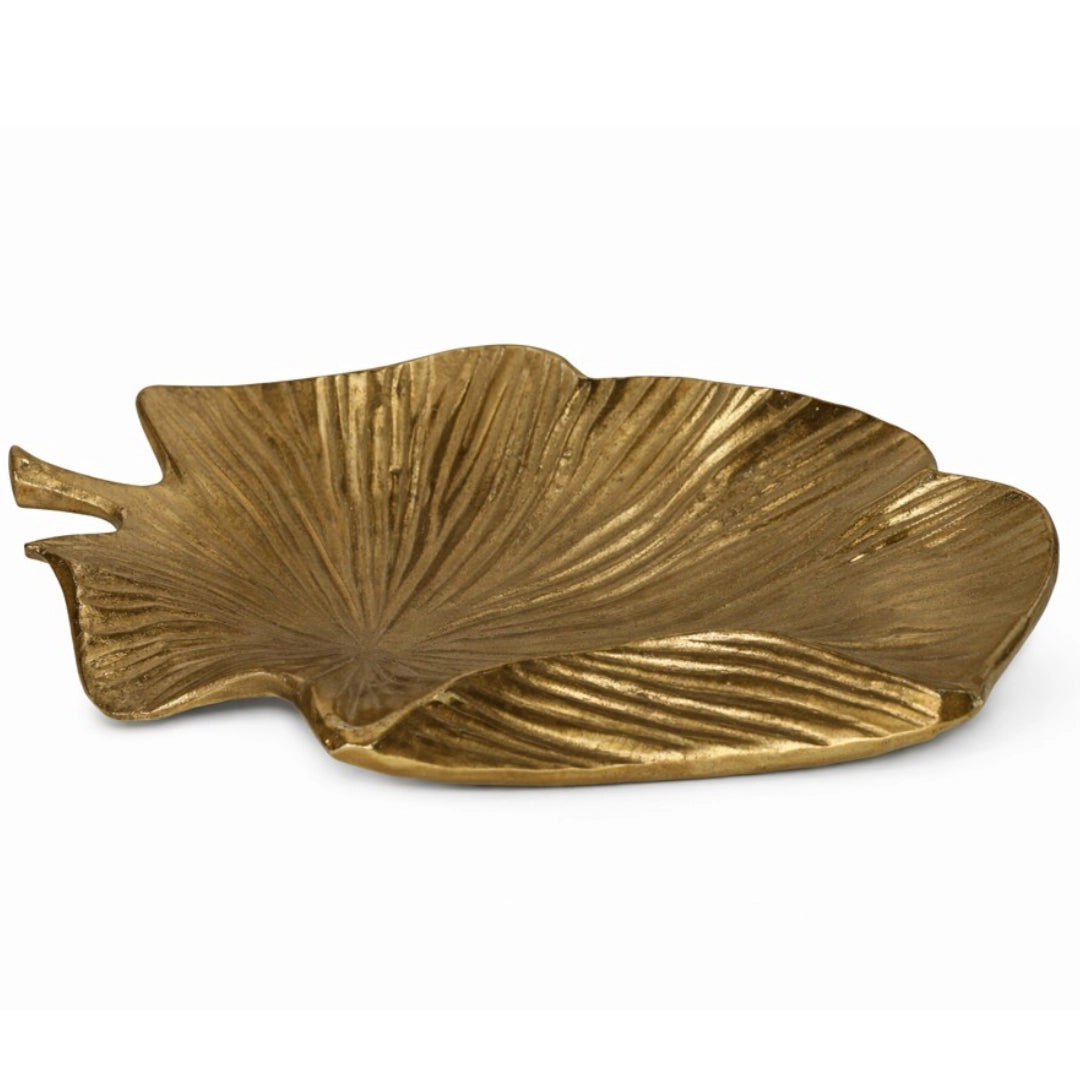 A Gold leaf tray on a white background