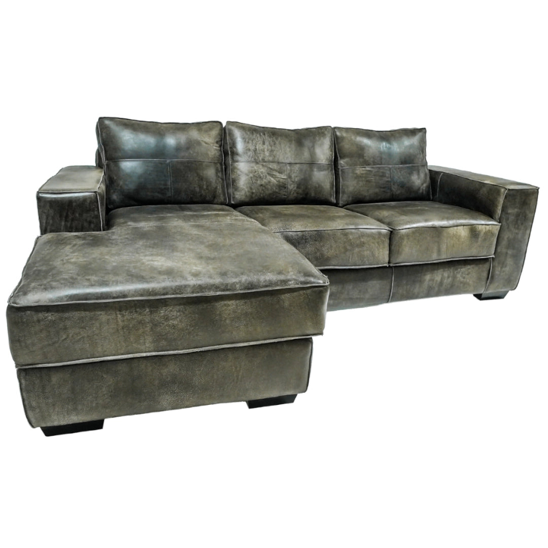 Grey sectional sofa on a white background