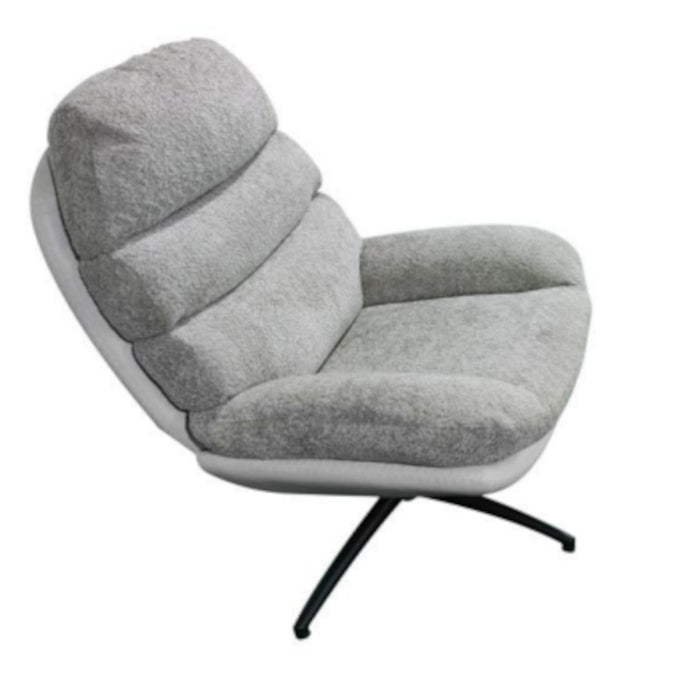 Grey lounge chair with ottoman on a white background