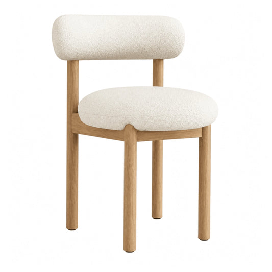 A white and wood dining chair on a white background