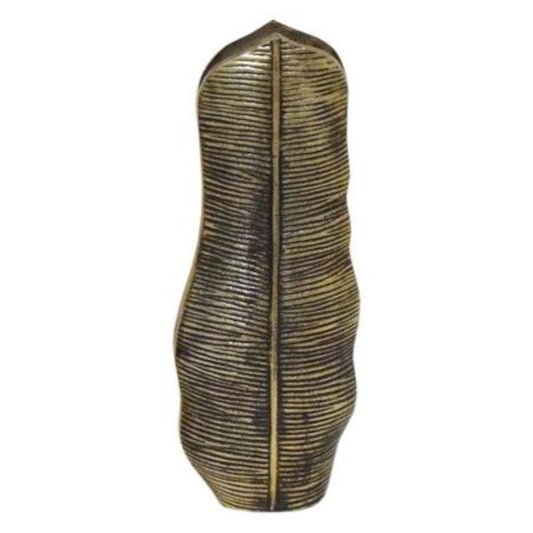 Decorative vase with a leaf-like design on a white background