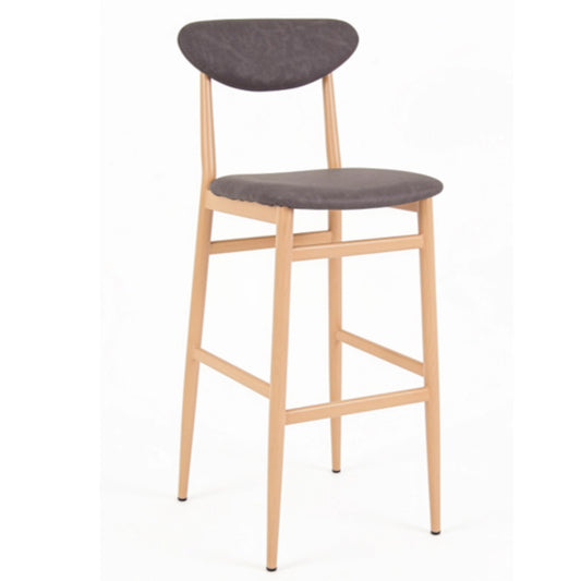 A modern bar stool with a light natural wood frame and dark gray upholstered seat and backrest, shown against a plain white background.