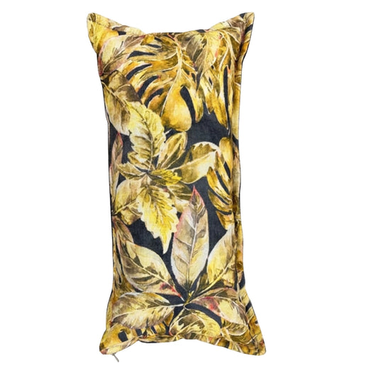 A leaf patterned scatter cushion on a white background