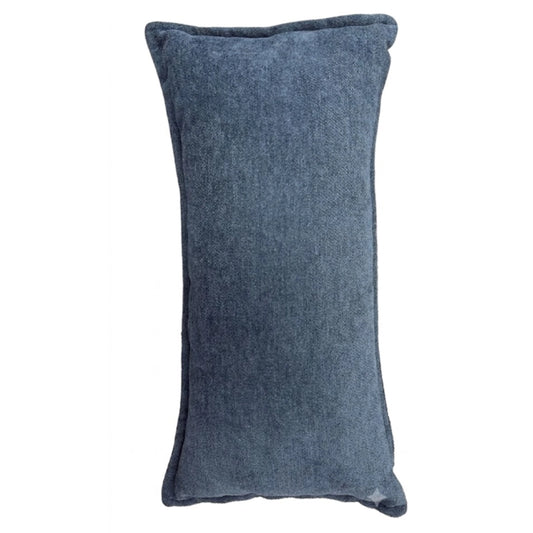 A rectangular lumbar pillow in a textured slate blue fabric, shown against a plain white background.