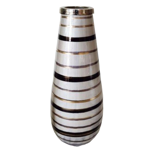 Striped vase with black and gold bands on a white background