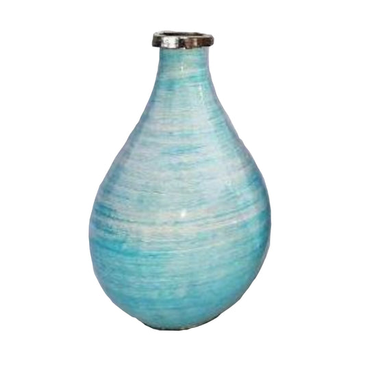 Blue textured vase on a white background