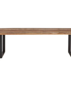 Wooden table with black metal legs on a white background