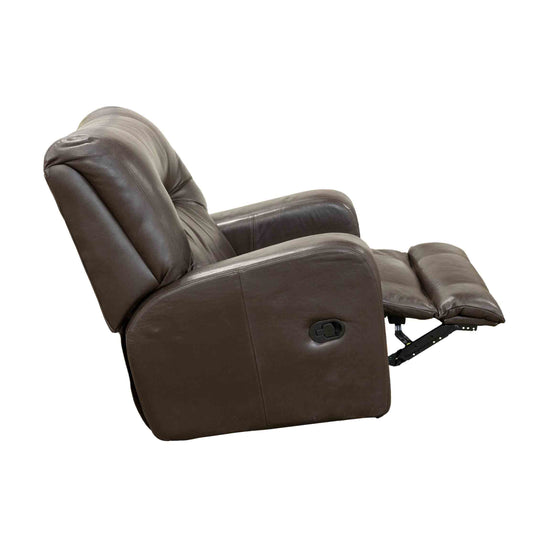 Zonke Leather Recliner Dark Brown side view in half reclined position