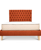 Baked clay linen Alexis bed base + deep buttoned headboard combo