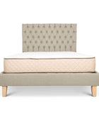 Cream linen Alexis bed base + deep buttoned headboard combo
