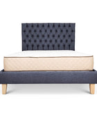 Plum kitten linen Alexis bed base + deep buttoned headboard combo