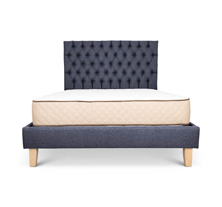Plum kitten linen Alexis bed base + deep buttoned headboard combo