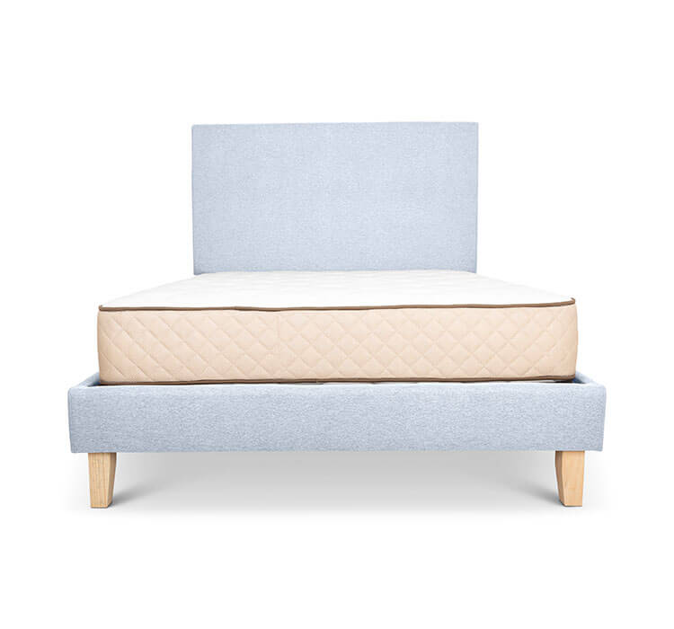 Pale aqua linen Alexis bed and plain headboard combo