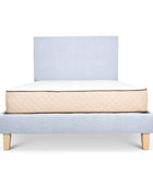 Pale aqua linen Alexis bed and plain headboard combo