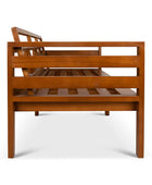 Classic patio three seater mahogany frame side view