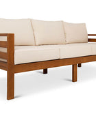Classic patio three seater couch mahogany angled view