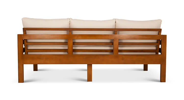 Classic patio three seater couch mahogany back view