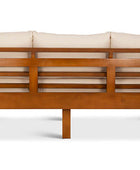 Classic patio three seater couch mahogany back view