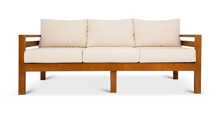 Classic patio three seater couch mahogany front view