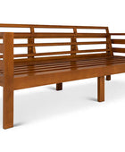 Classic patio three seater mahogany frame angled view