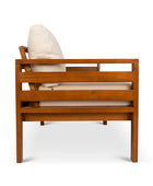 Classic patio three seater couch mahogany side view