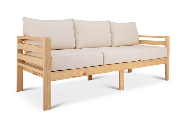 Classic patio three seater couch natural angled view
