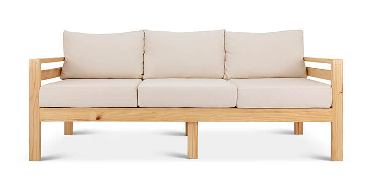 Classic patio three seater couch natural front view