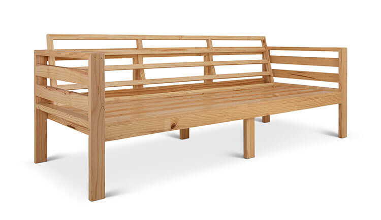 Classic patio three seater natural frame angled view