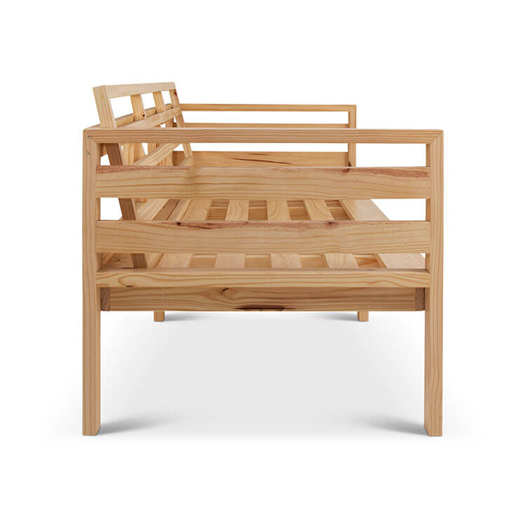 Classic patio three seater natural frame side view