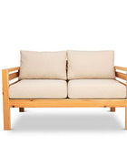 Classic outdoor two seater cedarwood couch with stone canvas cushions