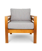 Pine patio armchair with charcoal striped canvas cushions