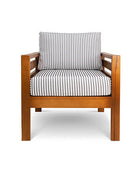 Pine patio armchair with grey striped canvas cushions