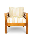 Pine patio armchair with mustard striped canvas cushions
