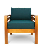 Pine patio armchair with green canvas cushions