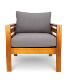 Pine patio armchair with grey canvas cushions