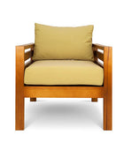 Pine patio armchair with mustard canvas cushions