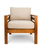 Pine patio armchair with stone canvas cushions