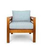 Pine patio armchair with turquoise striped canvas cushions