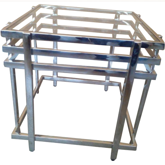 Stainless Steel Side Table with Glass Top