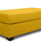 Small Euro ottoman in yellow linen angled view