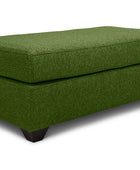 Small Euro ottoman in avocado green linen angled view