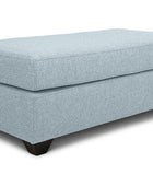 Small Euro ottoman in pale aqua linen angled view