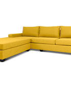 Euro four seater  L shape couch in yellow linen angled view