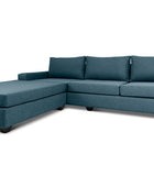 Euro four seater  L shape couch in midnight blue linen angled view