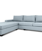 Euro four seater  L shape couch in pale blue linen angled view