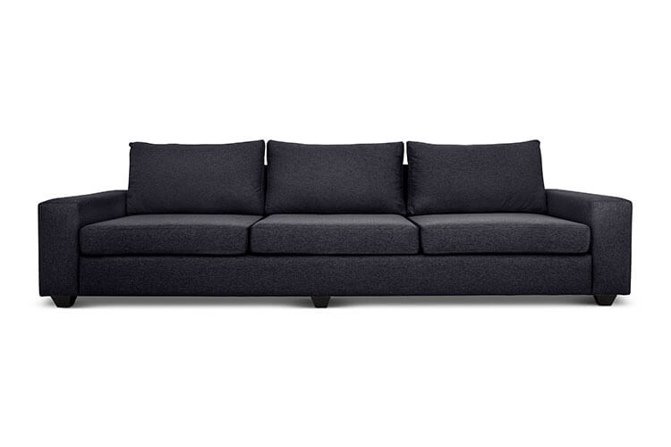 Euro four seater couch in charcoal linen front view