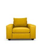 Euro single seater couch in yellow linen front view