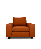 Euro single seater couch in baked clay linen front view