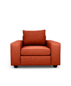 Euro single seater couch in ginger linen front view